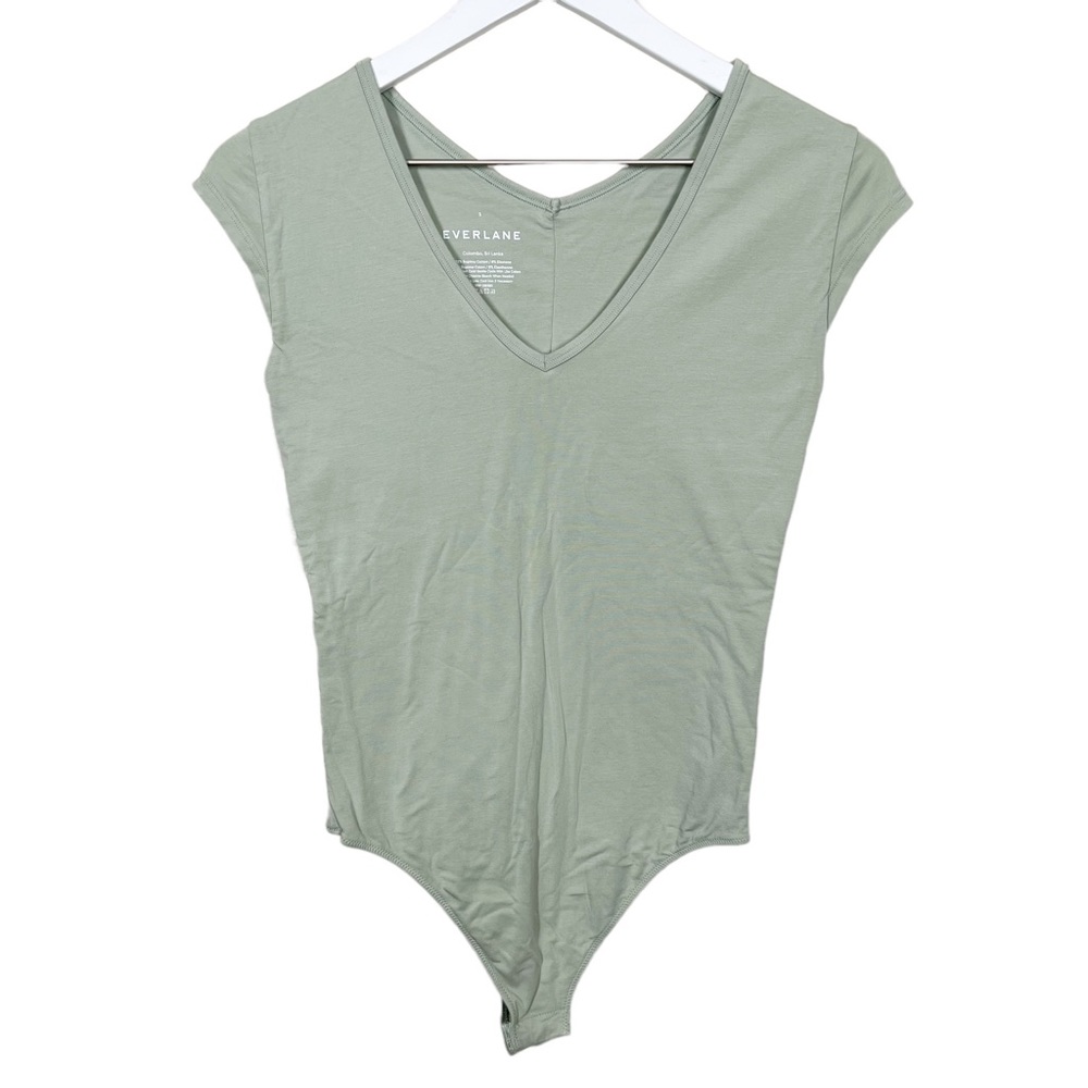 Everlane Womens Sage Green Supima Cotton Cap Sleeve Vneck Bodysuit Size Small